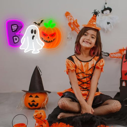 Boo Pumpkin Neon Sign Dimmable Ghost Halloween Led Neon Light for Wall (Colorful-BOO A)