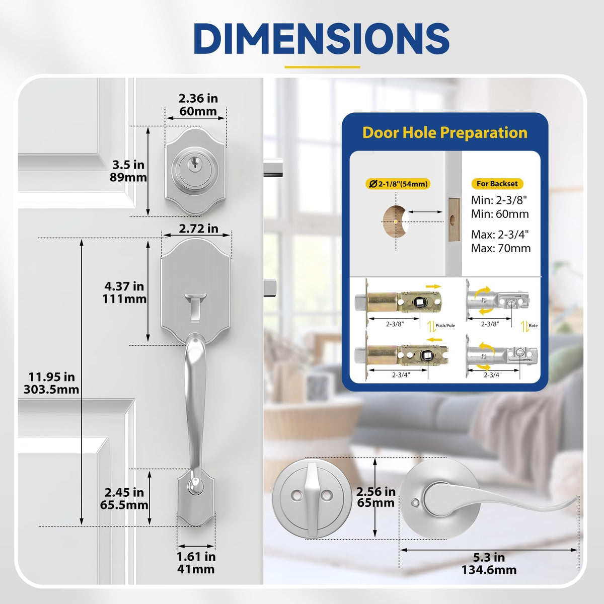 Front Door Handle and Deadbolt Set (Satin Nickel / 9913)