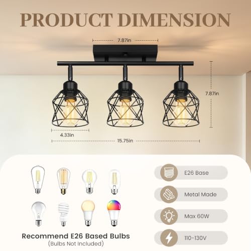Black Semi Flush Mount Ceiling Light with Metal Cage