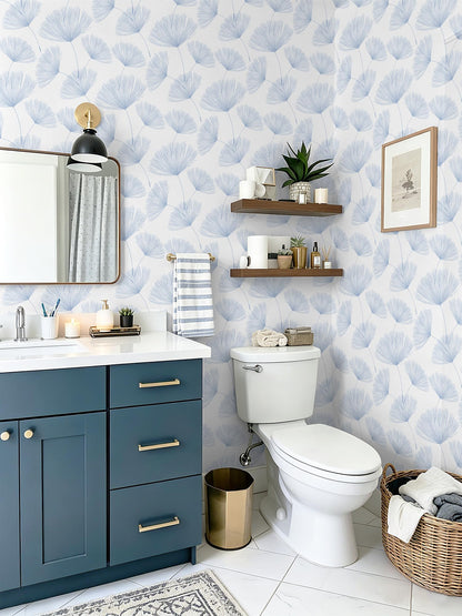 Blue and White Peel and Stick Wallpaper Dandelion 17.3in x197in Contact Paper Peel and Stick Wall Paper Modern Boho Self Adhesive Removable Vinyl Wallpaper for Bedroom Bathroom (Blue/White / 17.3" x 197")