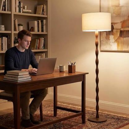 64.9" Farmhouse Solid Walnut Wood Floor Lamp