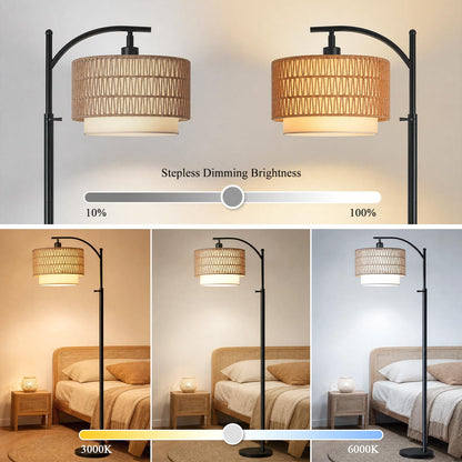 Boho Floor Lamp For Living Room With 3 Color Temperature and Remote (Beige Black)