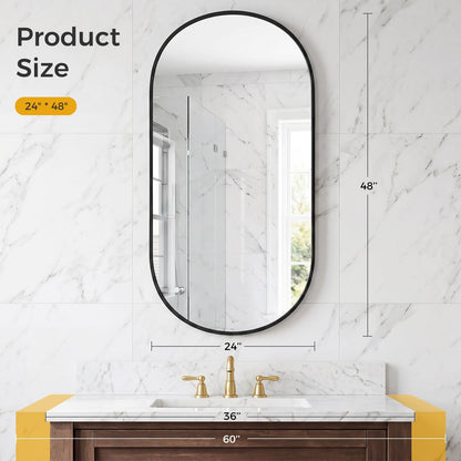 24" x 48" Oval Bathroom Mirror (Black / 24"L x 48"W / Oval)