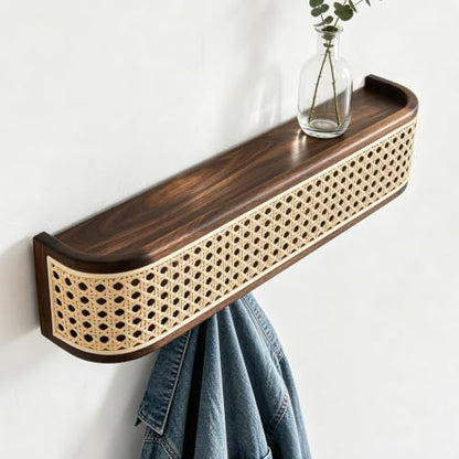Solid North American Black Walnut Wall Coat Rack with Shelf