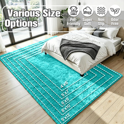 8x10 Fluffy Area Rug for Living Room (Turquoise / 8' x 10' (Rectangular))