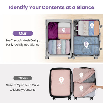 Mesh Packing Cubes for Travel (11 Purple (No Compression) / 7-Piece Set)