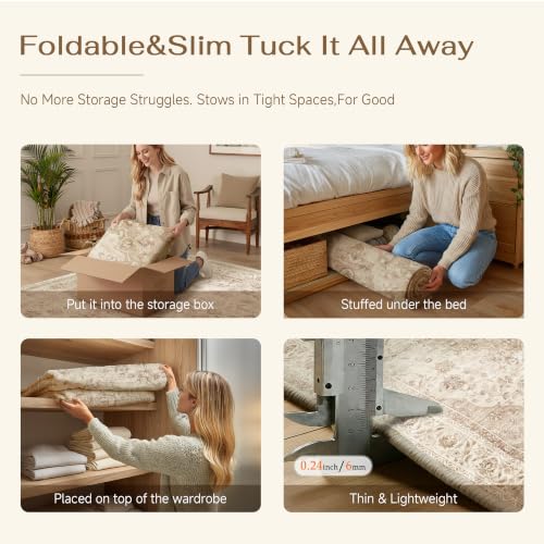 3x5 Beige Washable Area Rug Non Slip Vintage Carpet (Vintage | Beige / 3' x 5' (Rectangular))