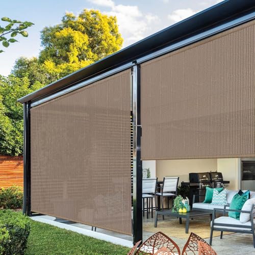 Outdoor Roller Shades 7 ft Wide (Walnut / 84"W x 96"H)