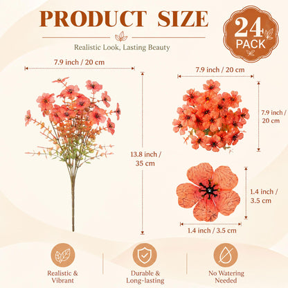 24Pcs Artificial Fall Flowers for Outdoors UV Resistant Decor