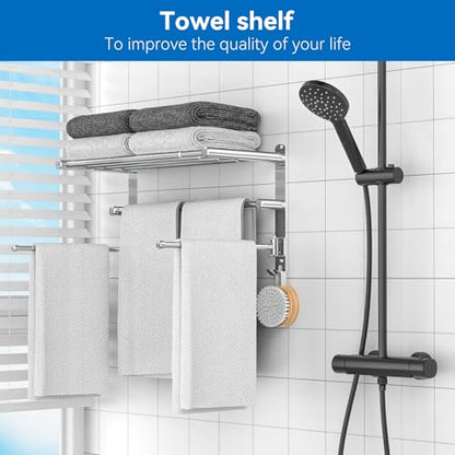 Retractable Towel Rack for Bathroom Stainless Steel Extendable Towel Shelf with 180° Swing Arms Wall (Silvery)