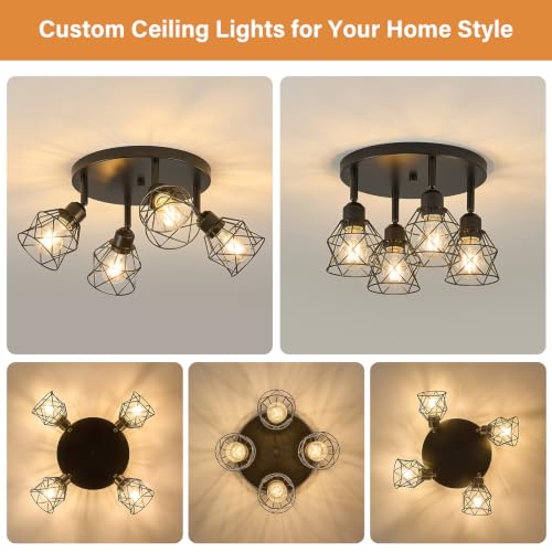 4 Light Black Farmhouse Kitchen Semi Flush Mount Ceiling Light (Black / 4-light)