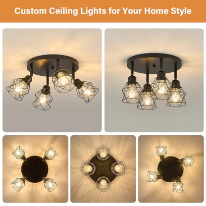 4 Light Black Farmhouse Kitchen Semi Flush Mount Ceiling Light (Black / 4-light)
