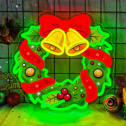 Christmas Wreath Neon Sign Dimmable Christmas Bell Bow LED Neon Light (SDHH)