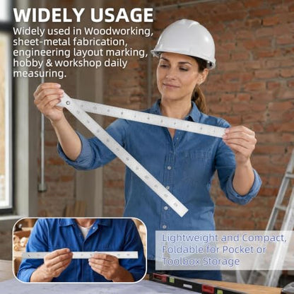 Steel Folding Ruler Measuring Tool 24" with Inch & Metric Marks