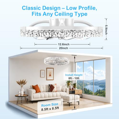Ceiling Fans with Lights and Remote (White-Crystal / 20 INCH)