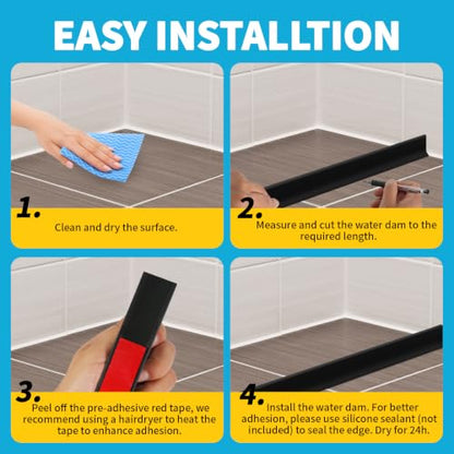 3.8'' High Shower Threshold Water Dam 39 Inch Collapsible Self Adhesive Shower Water Splash Guard Shower Water Blocker Wet and Dry Separation for Bathroom