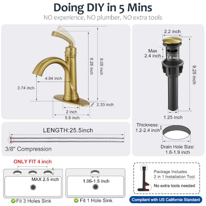 Bathroom Faucet 1 Hole or 3 Hole 4 Inch