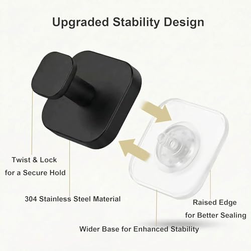 Suction Cup Hooks for Shower (Matte Black / 4 Pack)