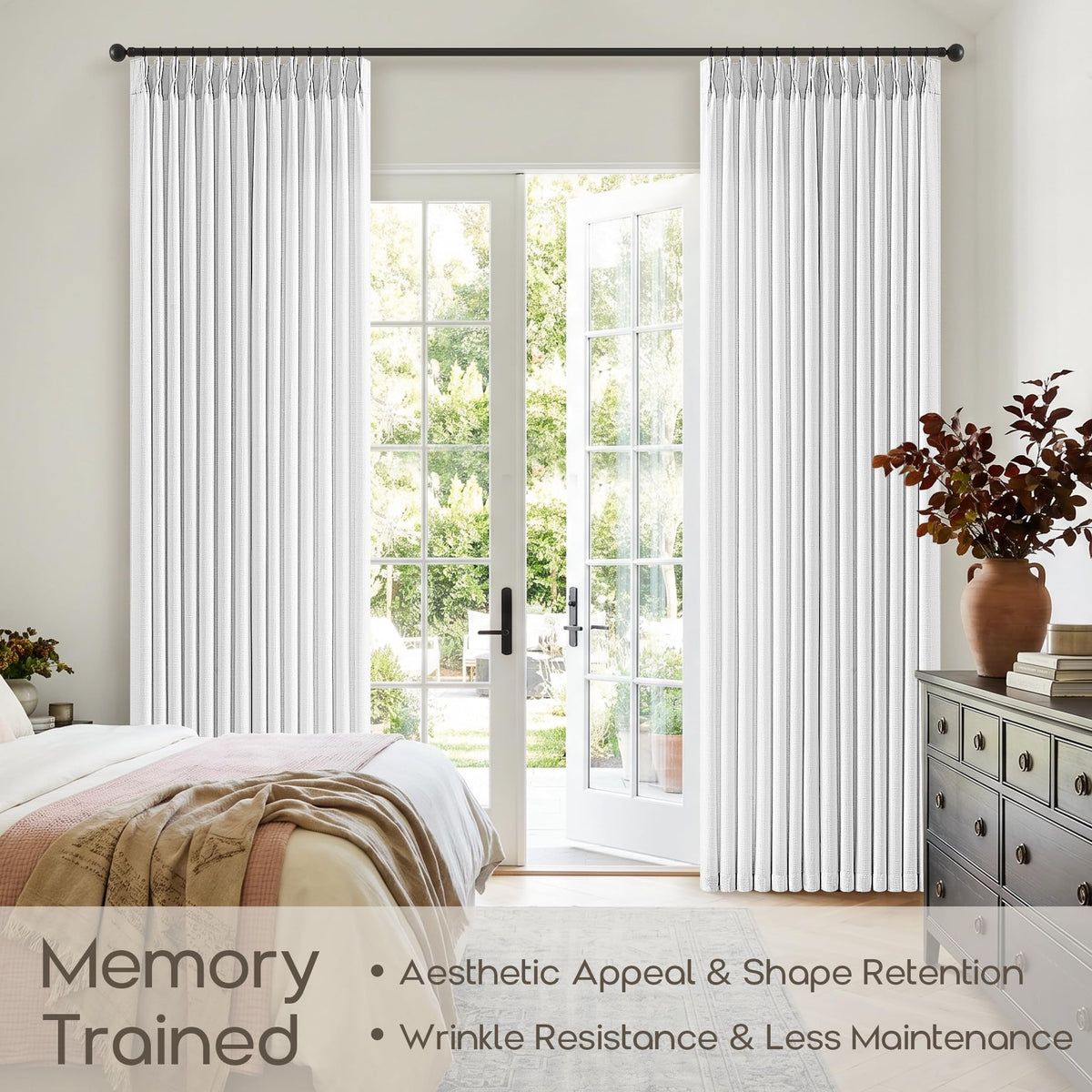 Pinch Pleated 84 Inch White Neutral Light Filtering Window Curtains 40x84 (Snow White / 40"W x 84"L (Pack of 2))