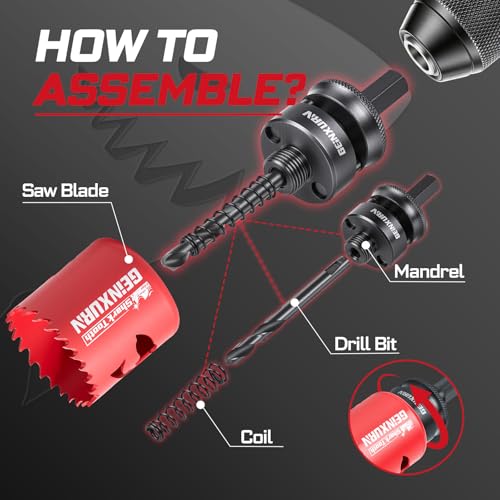 1-3/4 in(44mm) Hole Saw Set, HSS Bi-Metal Hole Cutter with Arbor and Hex Wrench, 5PCS Hole Saw Kit for Wood, Drywall, PVC Boards, Thin Metal & Plastic (5 PCS 1-3/4" Hole Saw Set)