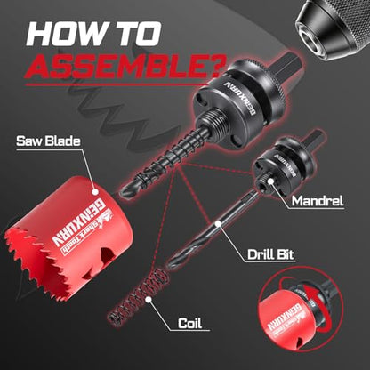 1-3/4 in(44mm) Hole Saw Set, HSS Bi-Metal Hole Cutter with Arbor and Hex Wrench, 5PCS Hole Saw Kit for Wood, Drywall, PVC Boards, Thin Metal & Plastic (5 PCS 1-3/4" Hole Saw Set)