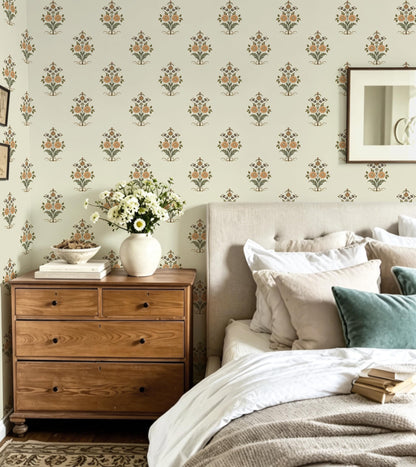 Vintage Floral Wallpaper Cottage Peel and Stick Wallpaper Retro Yellow Flower Contact Paper for Cabinets Drawers Farmhouse Removable Self (Beige and Yellow / 17.3" x 78.7")