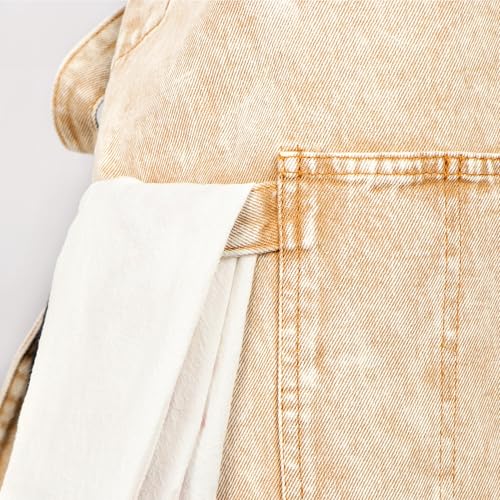 Denim Apron with Pockets and Adjustable Cross Straps for Hair Stylist Salon Nail Tech Barber Women Jean Aprons (Khaki)