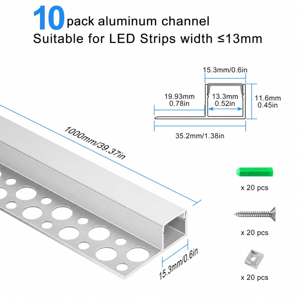Plaster in LED Channel for Drywall (10PACK 3.3FT)