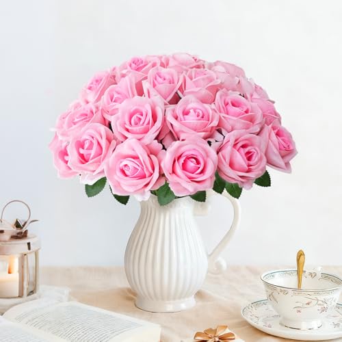 50Pcs Pink Roses Artificial Flowers with Stems (Pink / 50Pcs)