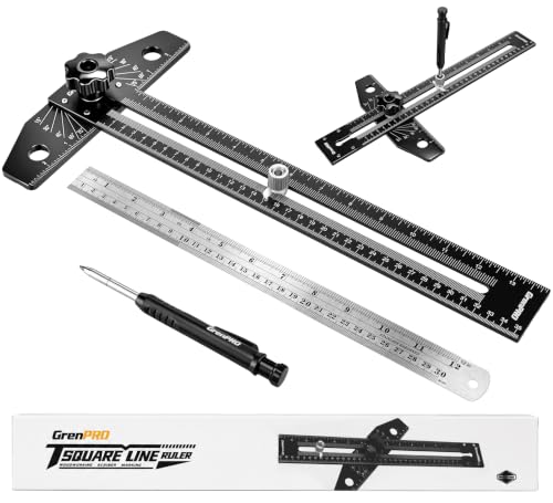 Woodworking Scriber Marking Line Ruler with Carpenter Pencil & Metal Ruler