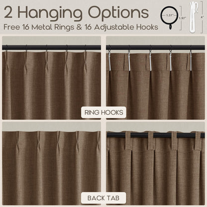 Rust Brown Pinch Pleat Light Filter Extra Long Curtains 120 Inches Length (Rust Brown / 40"W x 120"L (Pack of 2))