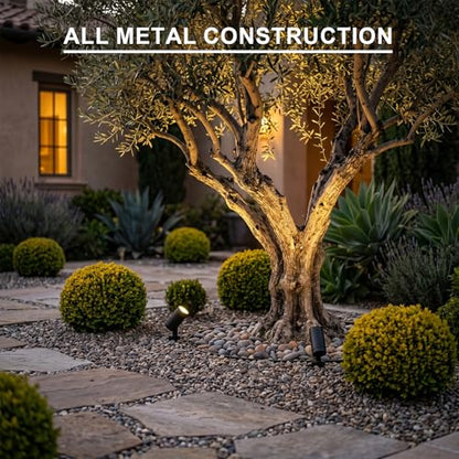 6W Low Voltage LED Flood Lights 12V AC Landscape Spotlights 260 Lumens 3000K Warm White Outdoor Accent Lights with Metal Stakes & Connectors for Garden Tree & Yard