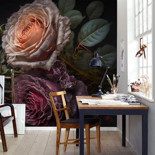 Black Large Rose Cluster Landscape Mural (SDY-03 / 118" x 83")