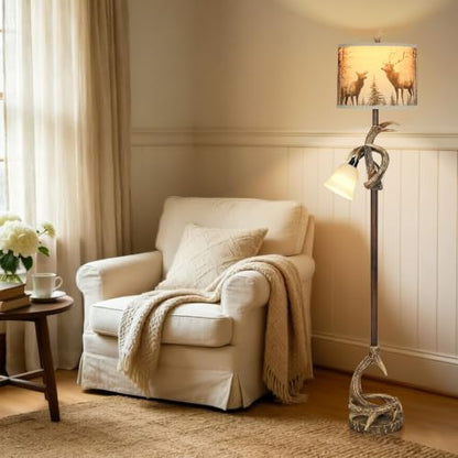 65" Vintage Deer Floor Lamp and Forest