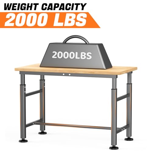 Adjustable Workbench with Rubberwood Top Rolling (42 in x 20 in)