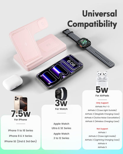 Wireless Charger iPhone Charging Station for Apple Multiple Devices (Pink)