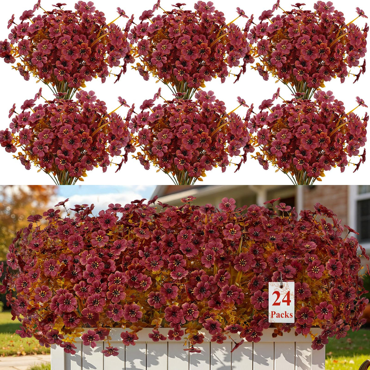 24 Bundles Artificial Fall Flowers (Brown)