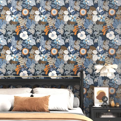 Blue Floral Wallpaper Peel and Stick Wallpaper Boho