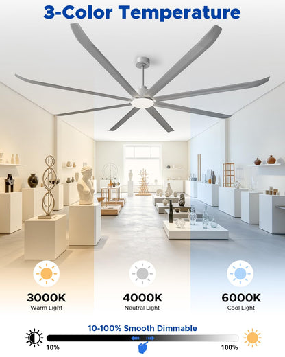 96 Inch Industrial Ceiling Fan With Light (Matte Silver)