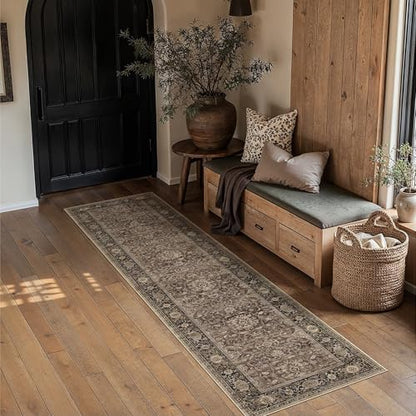 Brown Washable 2x8 Runner Rugs for Hallway Entryway (Retro | Brown / 2' x 8' (Runner))