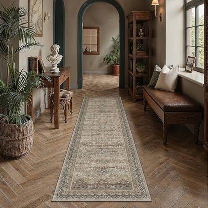 2x8 Runner Rugs Retro Brown Washable Rug (Taupe Brown / 2' x 8' (Runner))