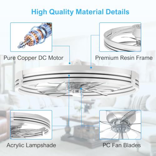 Ceiling Fans with Lights and Remote (White-Stripe / 20 INCH)