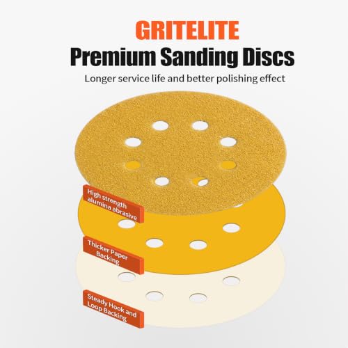 5-Inch 8-Hole Hook and Loop Sanding Discs Random Orbit Sandpaper, 200-Pack