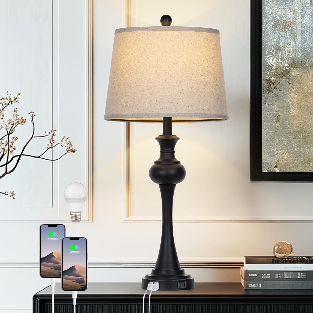 Black Table Lamp for Living Room (Black)