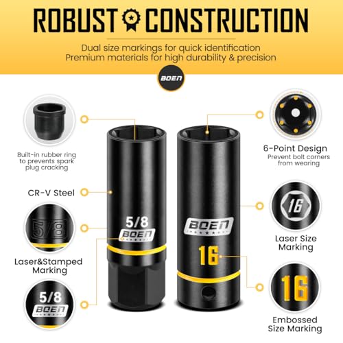3/8-Inch Drive Impact Socket Set, Yellow Embossed Size Marking