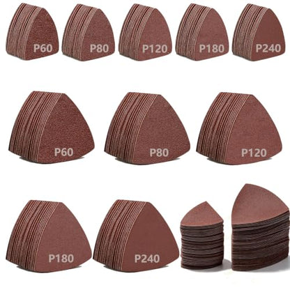 110Pcs Oscillating Tool Sanding Pads Kit Triangle Sanding Pads and Finger Sanding Pad Fit for Finishing Wood Plaster Metal Leather