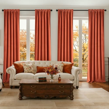 Fall Burnt Orange Velvet Curtains 4 Panels Set Back Tab 40" x 84" (Burnt Orange / 40"W x 84"L (Pack of 4))