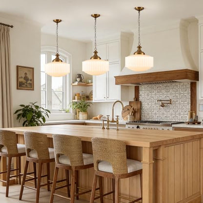 Vintage Brass Milk Glass Pendant Light Fixture