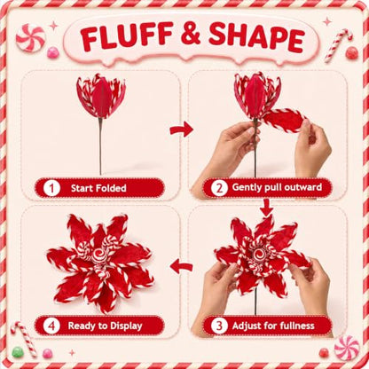 6 PCS Red Candy Cane Poinsettia Picks Artificial Christmas Flowers (Red)