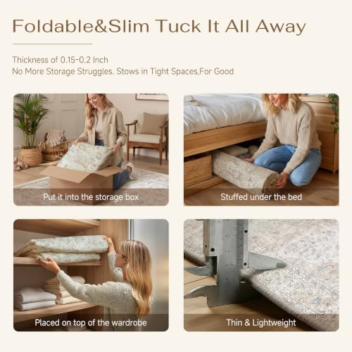 9x12 Washable Area Rug Beige Grey Non Slip Vintage Carpet (Vintage | Beige Multi / 9' x 12' (Rectangular))